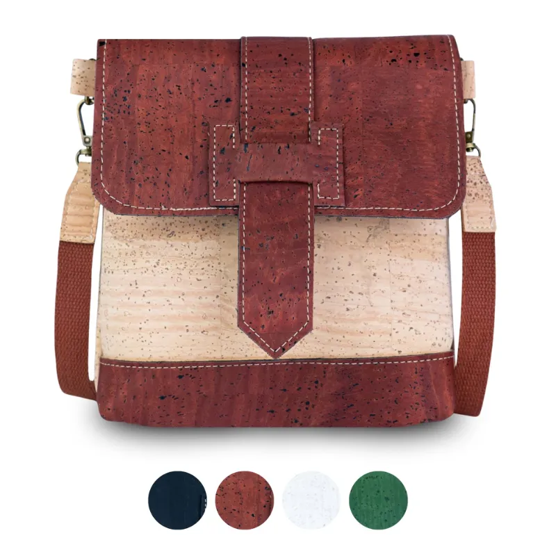 Corkadia Cork Crossbody Bag Double-Sided with natural cork fabric on front and back and detachable straps