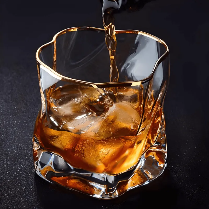 TsukiGlass Gold Hoshi Japanese Crystal Whisky Glass with textured exterior and gold accents