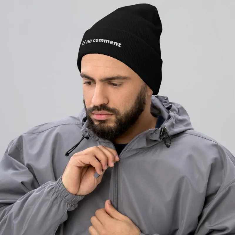 MyHackerTech // no comment Cuffed Beanie in black