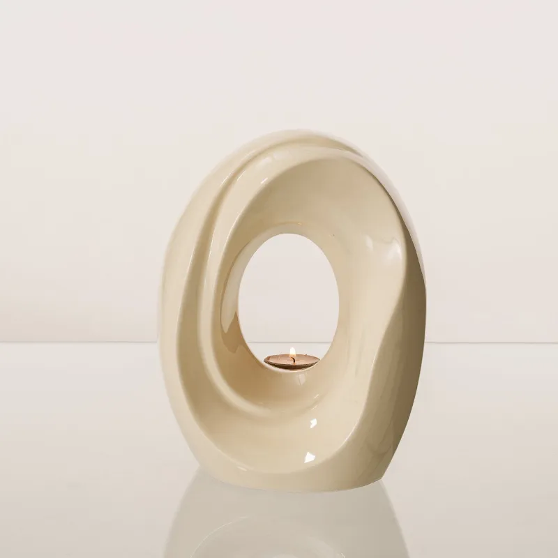 Pulvis Art Urns Artisan Cremation Urn for Ashes The Passage in off-white ceramic with integrated tealight holder
