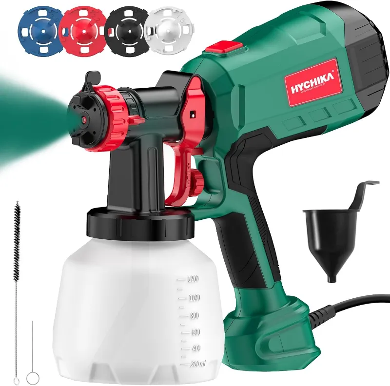 HYCHIKA 600W HVLP Auto Paint Spray Gun with 1200ml container and multiple nozzles
