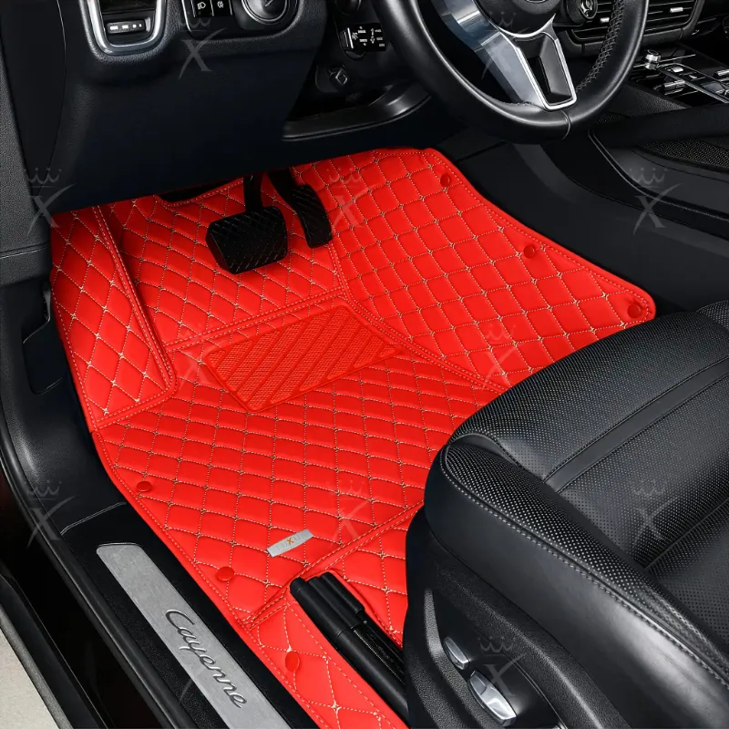Luxus Car Mats Diamond Series floor mats in Ferrari Red shown fitted inside a car