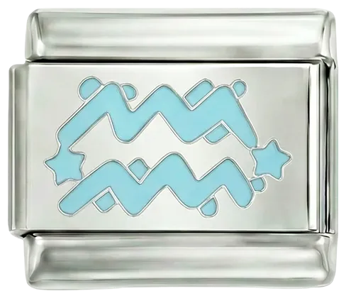 Charms Official Blue Aquarius Symbol on Silver charm showing zodiac water bearer sign