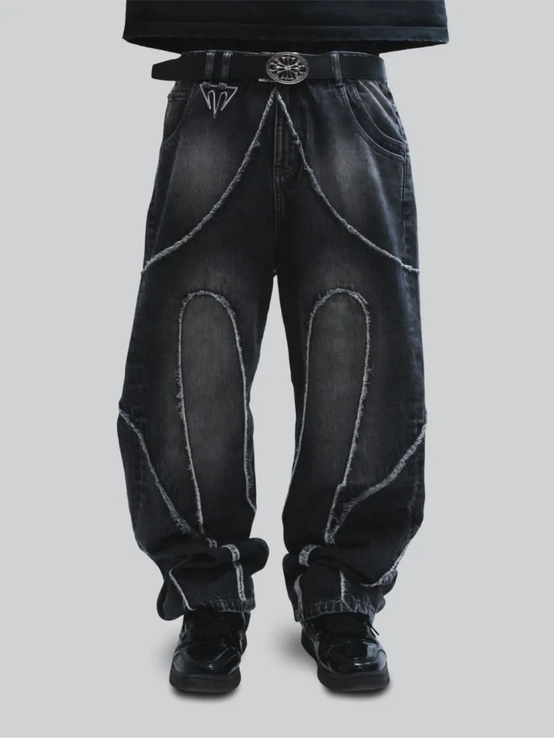 ARNTREAL Arnmor Pant Black in wash black denim with logo cutouts and embossed branding
