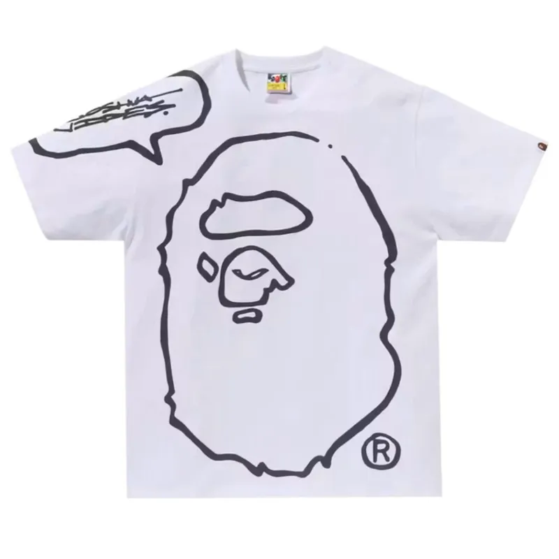 AfewVibe BAPE x Joshua Vides Ape Head Tee White, black brush-stroke Ape Head on white shirt front