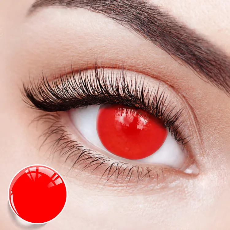 EYESFAV Crimson Blaze | 1 Year red flame contact lenses on a model's eye