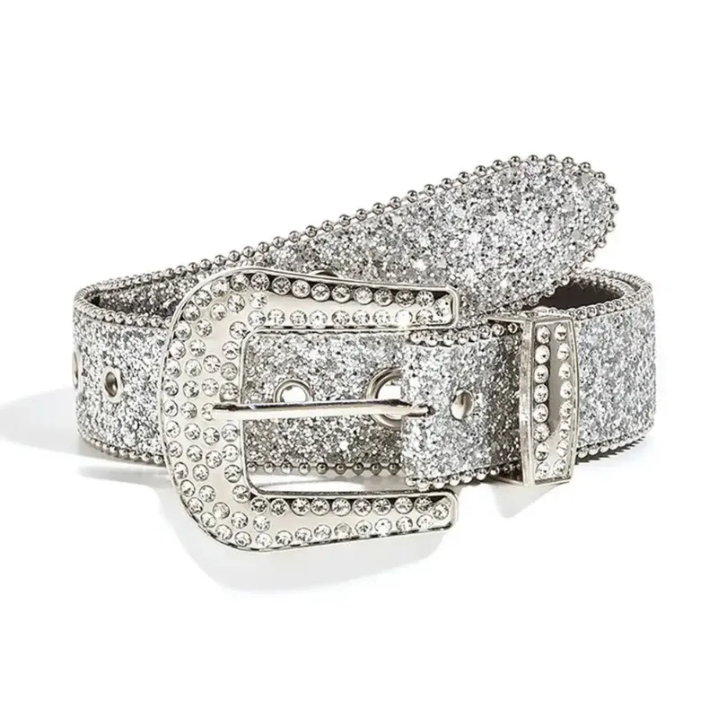 Shoptery Gyaru Leopard Print Rhinestone Crystal Studded Belt, rhinestone and crystal embellished waist belt