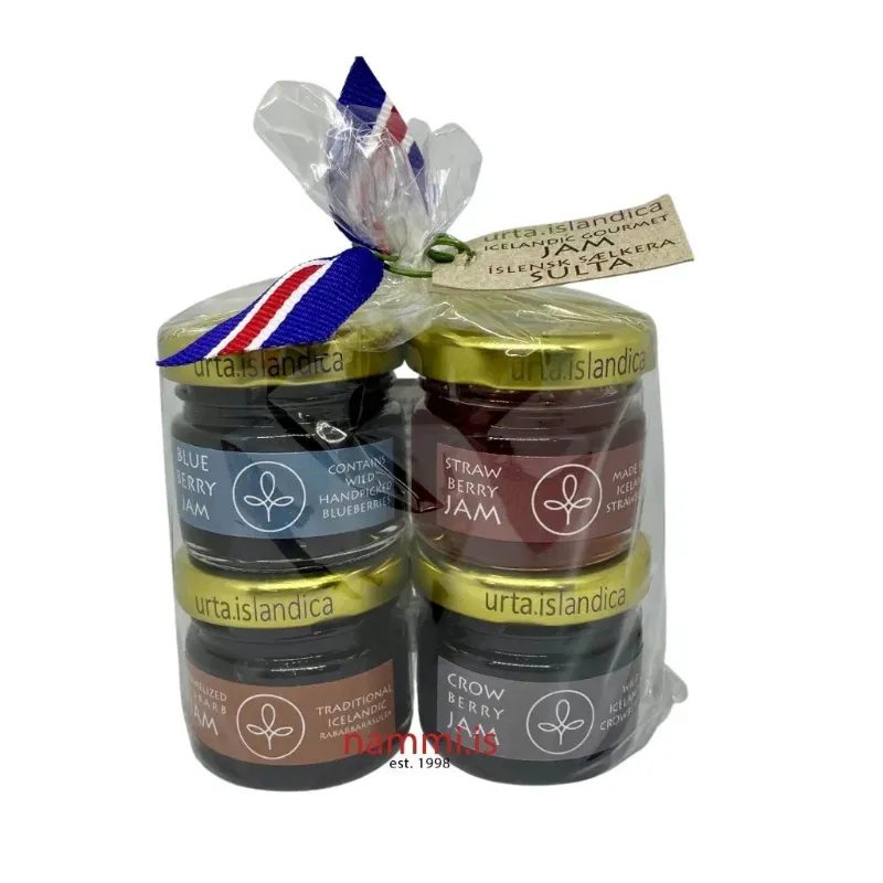 Nammi 4 Jam Giftset with four small jars of gourmet Icelandic preserves in assorted flavours