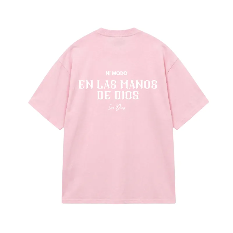 Nimodo En Las Manos De Dios bubblegum pink heavyweight cotton tee