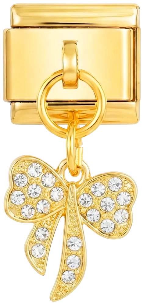 Charms Official Bow with White Stones Hanging on Gold charm with dangling accents