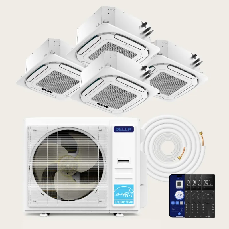 Della Home 35000 BTU quad zone ceiling cassette mini split system with recessed units