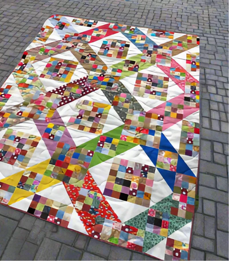 Boho Blanket Garden of Scrappy Stars Quilt Pattern cover with scrappy star quilt