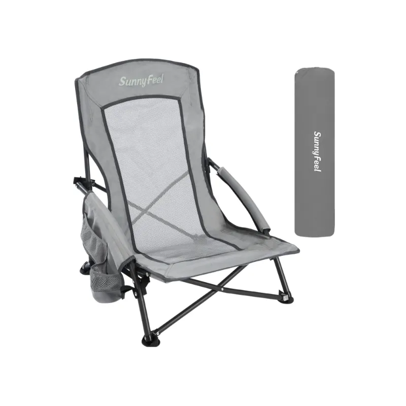 SunnyFeel Outdoor Low Folding Camping Chair with mesh back and cup holder
