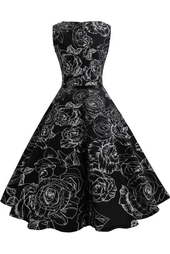 Mislish Black Sleeveless Belted Boatneck A-line Dress in black