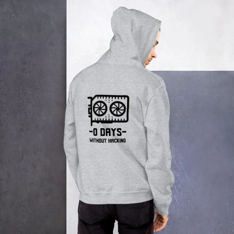 MyHackerTech 0 Days without hacking unisex hoodie with black text, comfortable cozy pullover