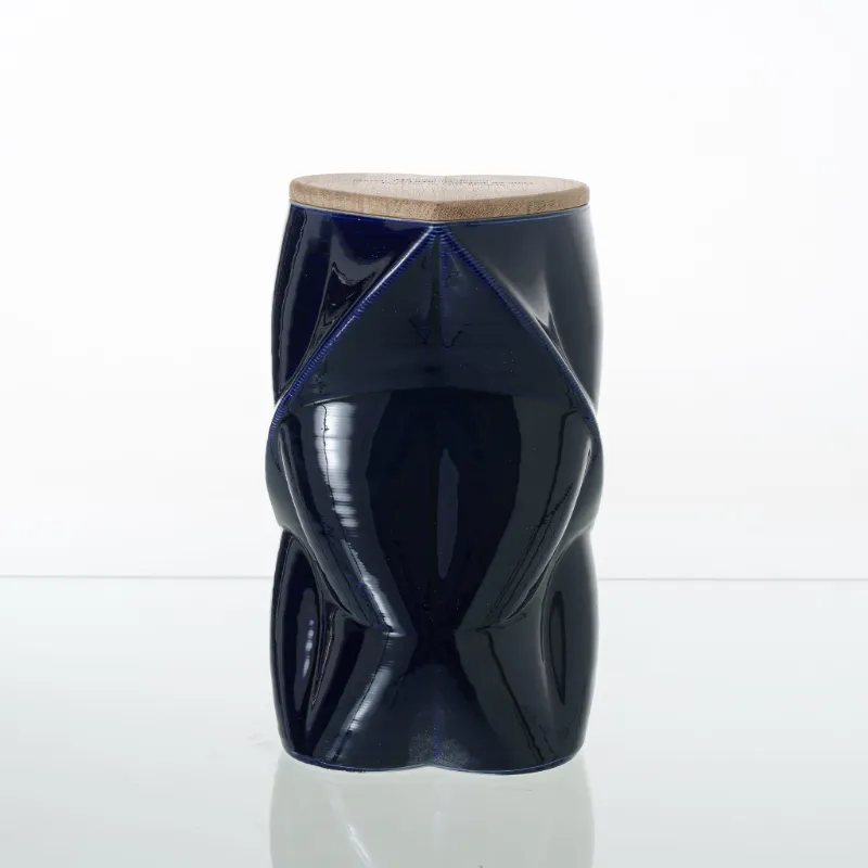 Pulvis Art Urns Cremation Urn Nexus 3D Printed Ceramic Urn in Cobalt Metallic, large size with heart design and wooden lid