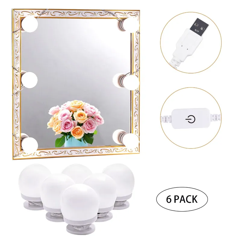 AIBOO LED Makeup Mirror Lights 6 bulbs 4000K USB powered vanity light kit for mirror