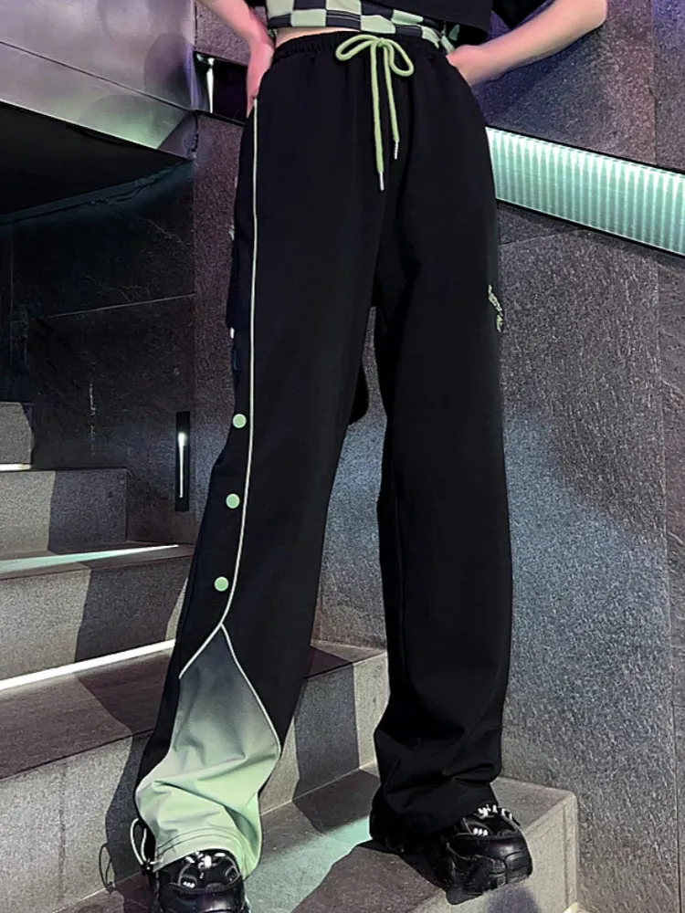 Juwas Black and Green Gradient Summer Casual Pants - gradient colored pants in black and green