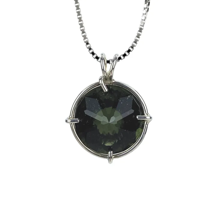 VOLTLIN Moldavite Radiant Heart Chain Pendant in sterling silver frame
