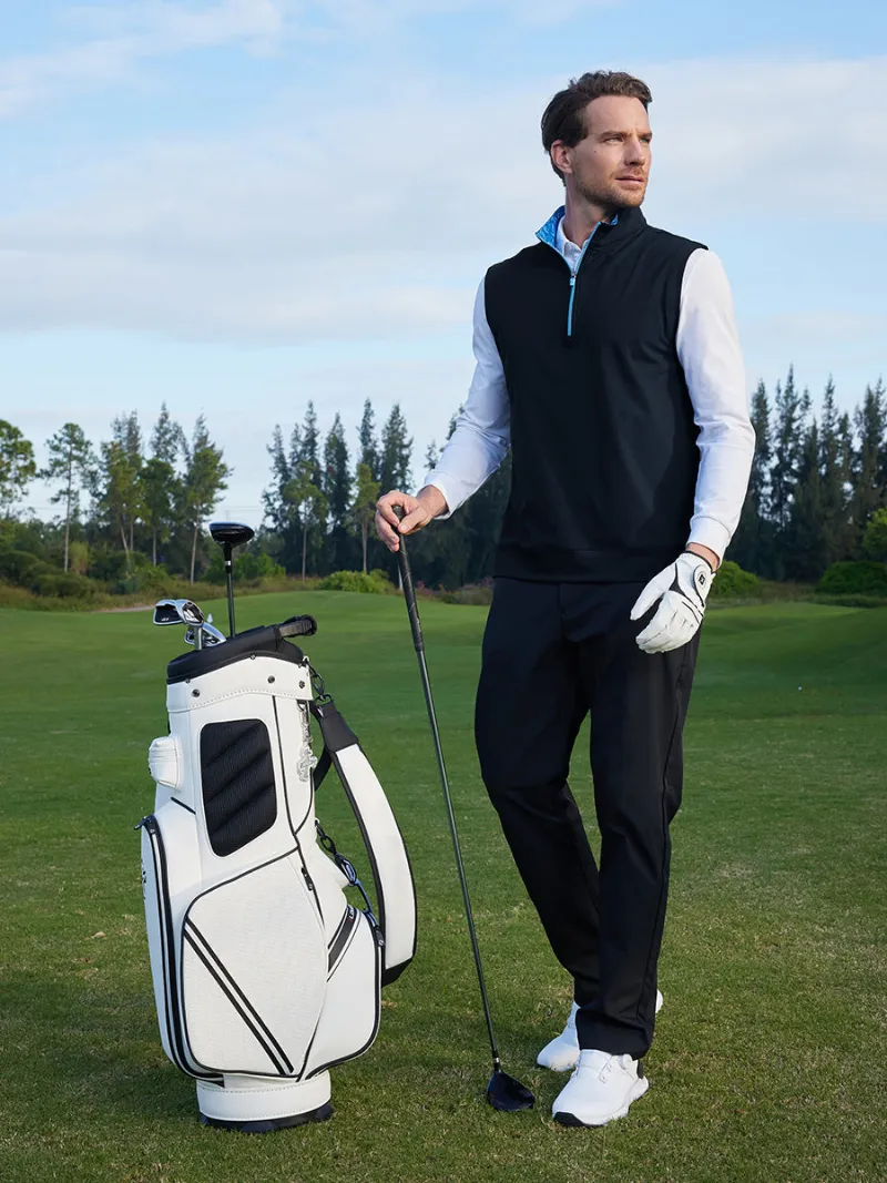 Maelreg Golf Print Collar Quarter Zip Golf Vest, men's vest with print collar detail