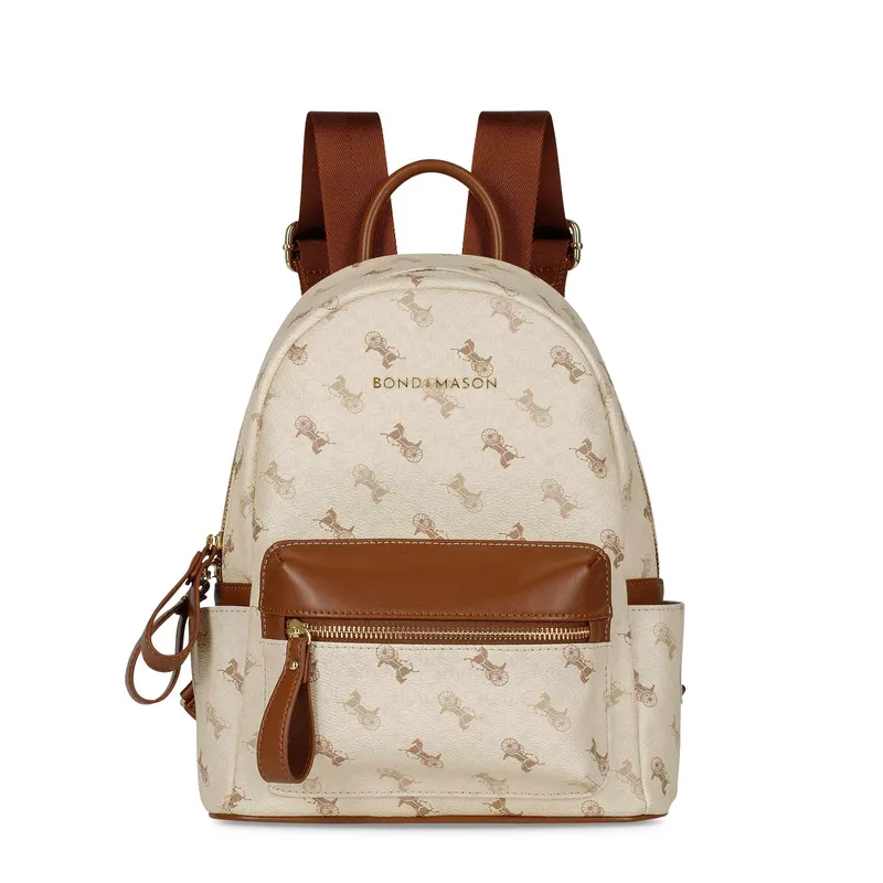 Bond & Mason The Parker Backpack showing vegan leather backpack with zip pocket