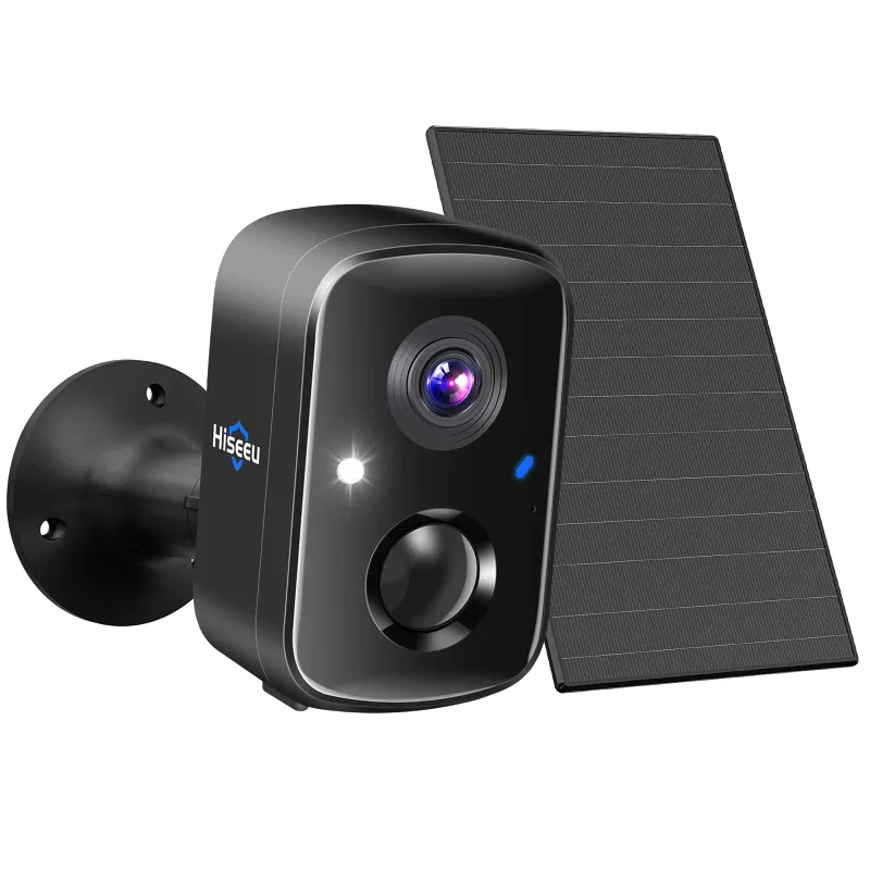 Hiseeu 2.4G WiFi 4MP Battery Powered Solar Camera in black finish