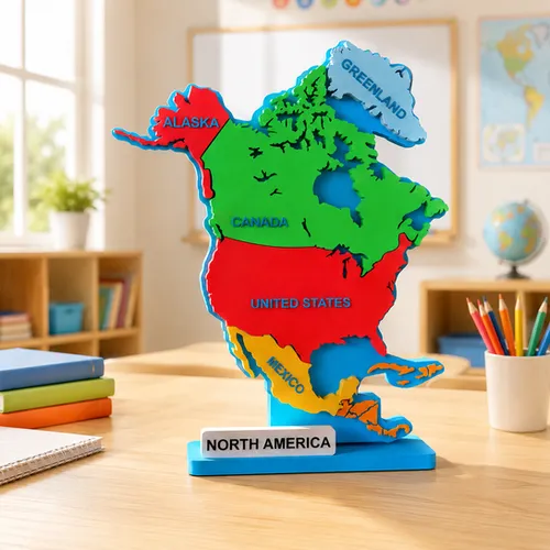 Fun House Toys North America Map Puzzle with country pieces and base for hands-on geography learning