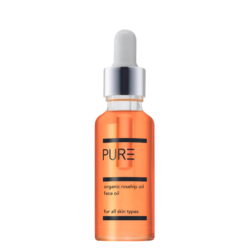 PURE Spa Skincare PURE Organic Cold-Pressed Rosehip Face Oil 30ml, bottle of golden oil