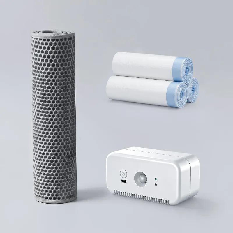 Furrbby Premium Kit, mat, stack of liners, and white odor eliminator device