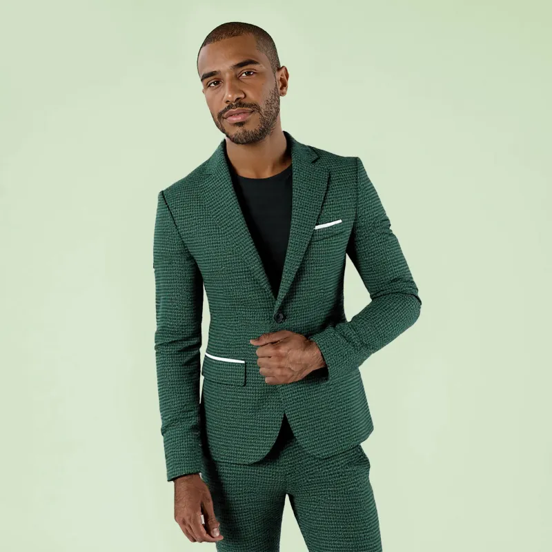 Cloudstyle C4B0060 Series Slim Fit Houndstooth Blazer Green front view