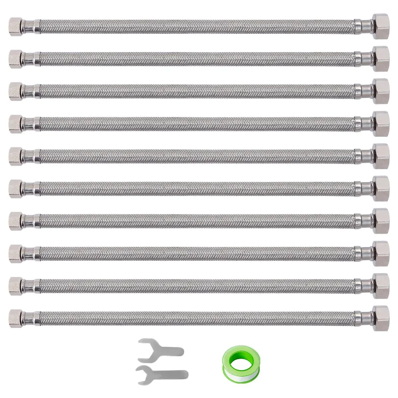 GrillPartsReplacement 10 pack 24 inch faucet supply lines 3/8 inch female comp thread x 1/2 inch FIP thread sink hose
