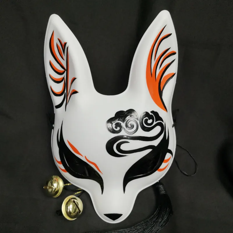 Foxtume Long Ears Kitsune Mask Black Nimbus with cloud tattoo and orange ear stripes