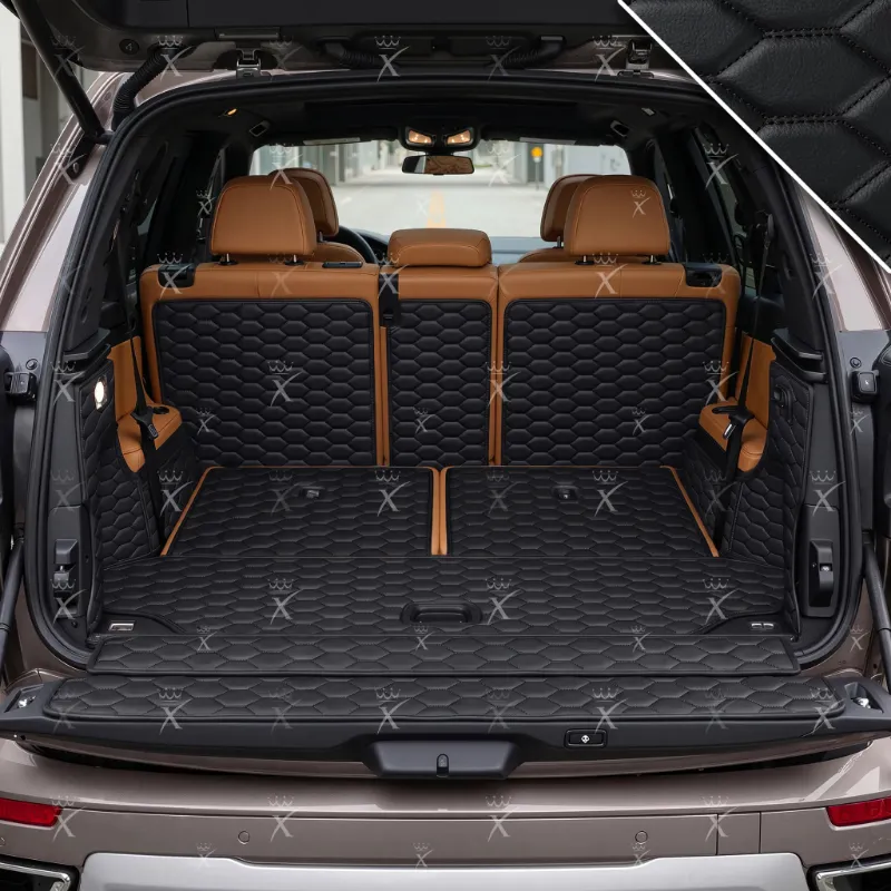 Luxus Car Mats Honeycomb 360Fit trunk mat in black with black stitching and raised walls