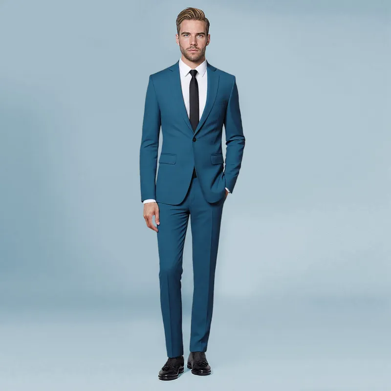 Cloudstyle 2-piece blue slim fit one-button suit with blazer and pants