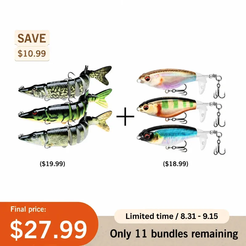 Truscend Fishing Bionic Pike Swimbait and Solo Splash Plopper combo pack of multi-jointed lures