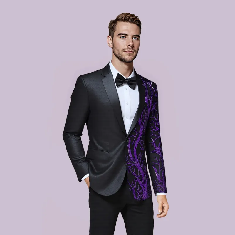 Cloudstyle C4B0009 Series Slim Fit Lightning Purple Tree Sequin Blazer, sequined blazer