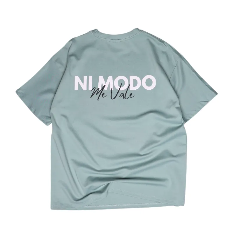Nimodo Me Vale Caribbean Blue tee, oversized heavyweight cotton t-shirt with Me Vale graphic