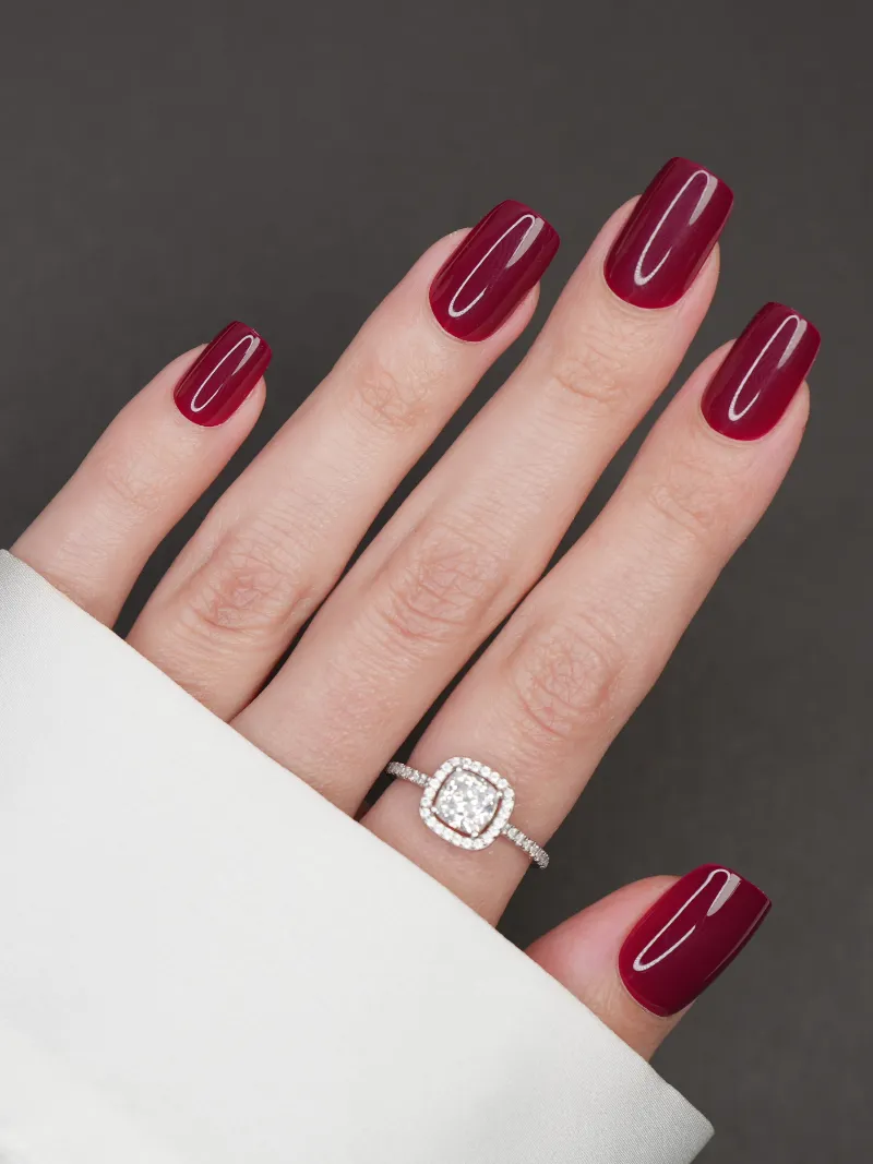 Roxy Nails Paris Glass of wine deep cherry plum red glossy press-on nails