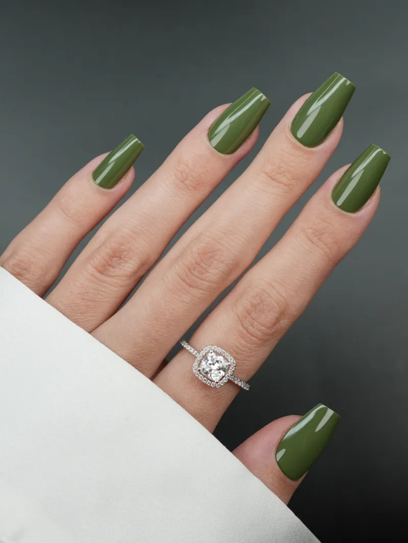 Roxy Nails Paris Loyal cool khaki green press-on nails in medium coffin shape
