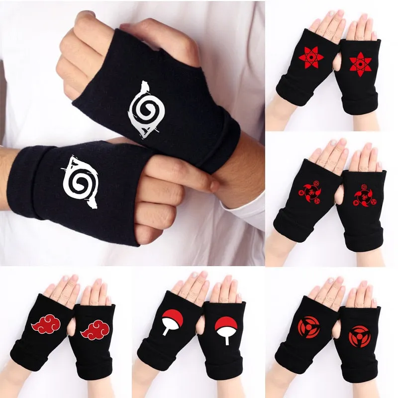 Animeancy Akatsuki Red Cloud Gloves fingerless ninja cosplay gloves
