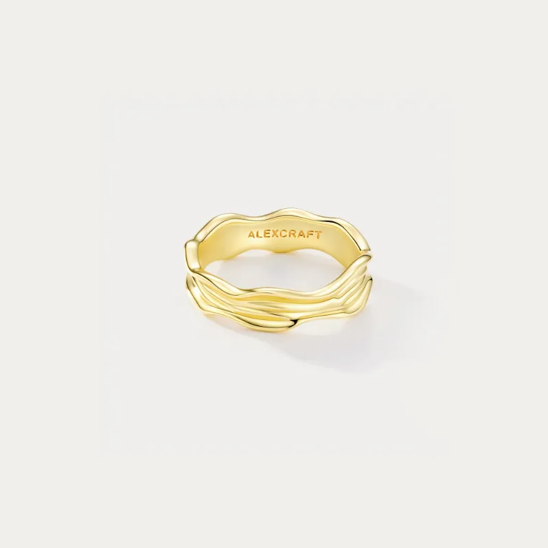 Alexcraft Flowline Wide Textured Band Ring showing stream-like texture on wide tapered band