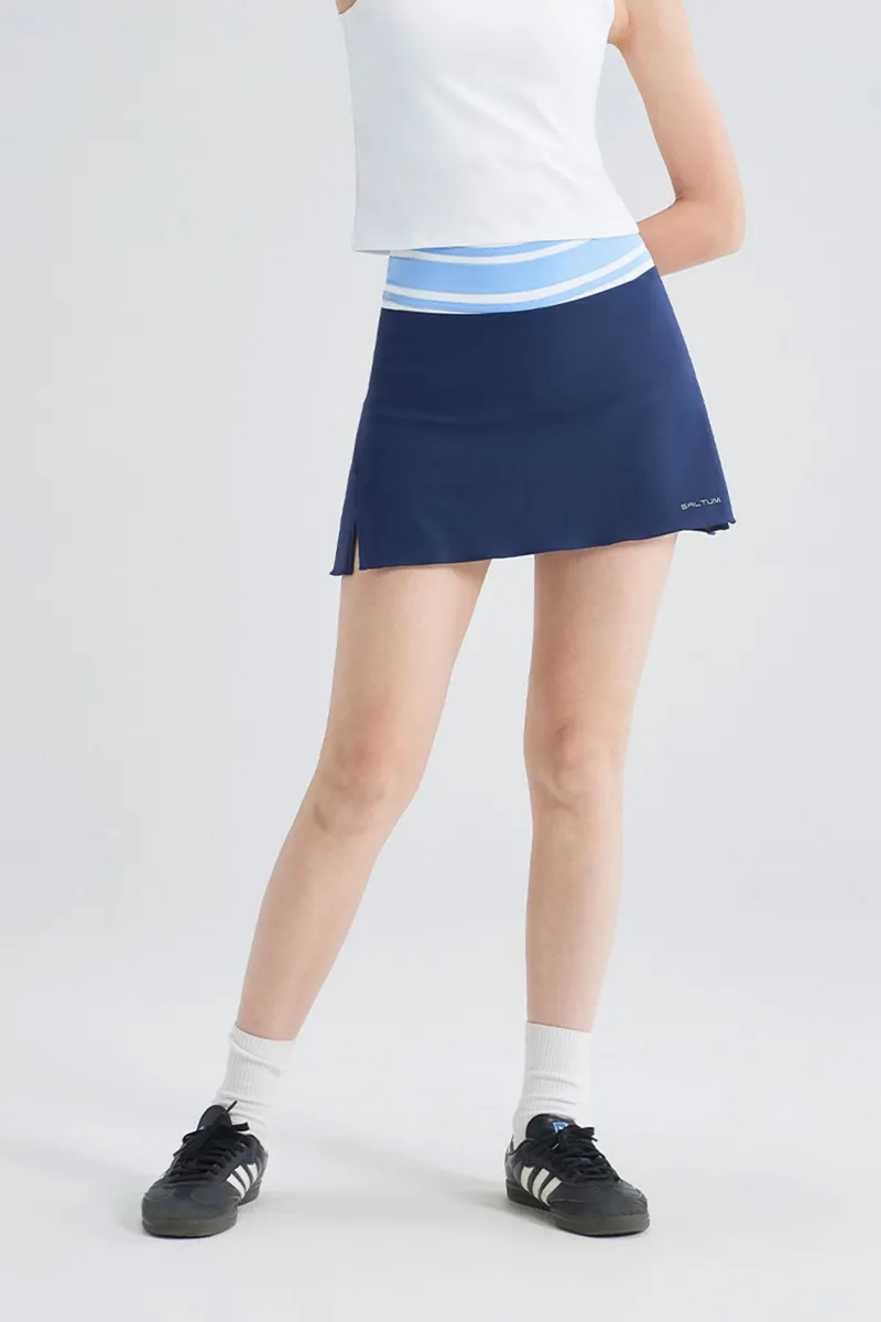 SALTUM Contrast A-Line Sports Skirt with two-tone waistband and pleated fluid hem for court wear