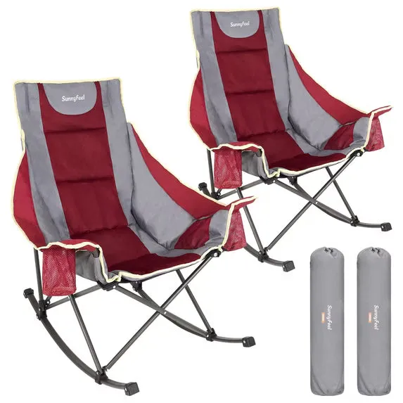 SunnyFeel Outdoor high back folding rocking camping chairs with side pocket, two pack