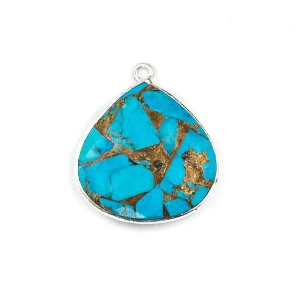 Cherry Tree Beads Copper Turquoise 21x24mm faceted teardrop in a sterling silver bezel