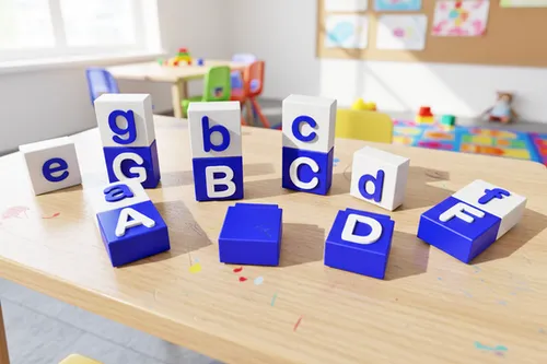 Fun House Toys Alphabet Blocks Lowercase Capital Letter Stackable Click In Blocks showing colorful letter cubes