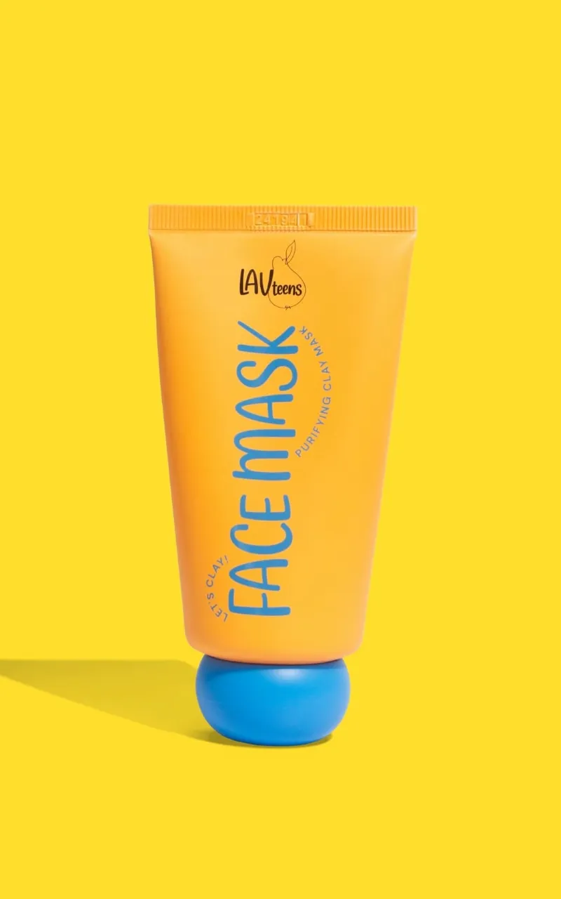 Lav Kids Let’s Clay! Face Mask in its packaging, a gentle purifying clay mask for teen skin