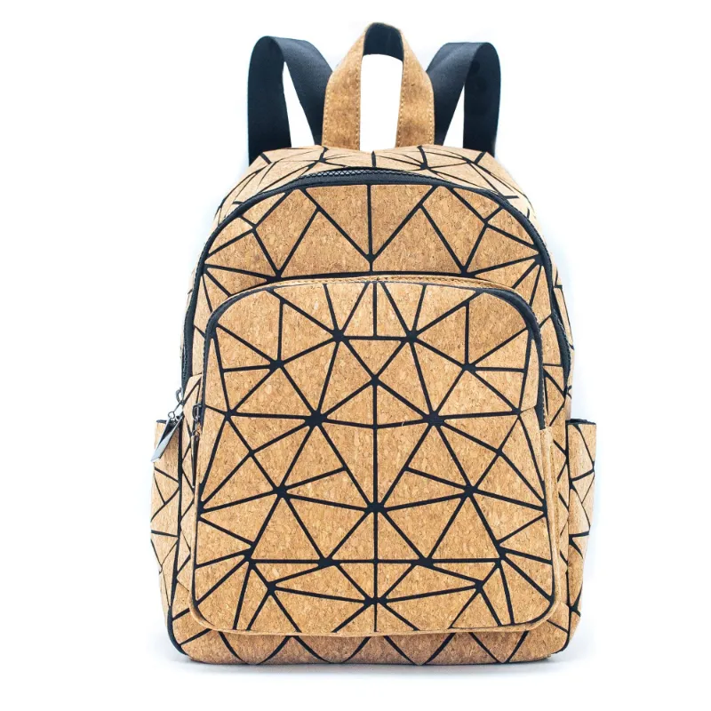 Corkadia Compact Web Cork Backpack BAG-2085 featuring triangle pattern on sustainable cork fabric