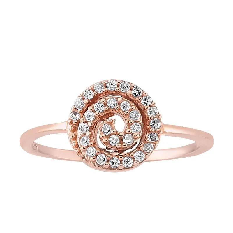 Amorium Jewelry Dainty Simple Stone Spiral Silver Ring in Rose Gold, gold-plated ring with spiral design and crystals