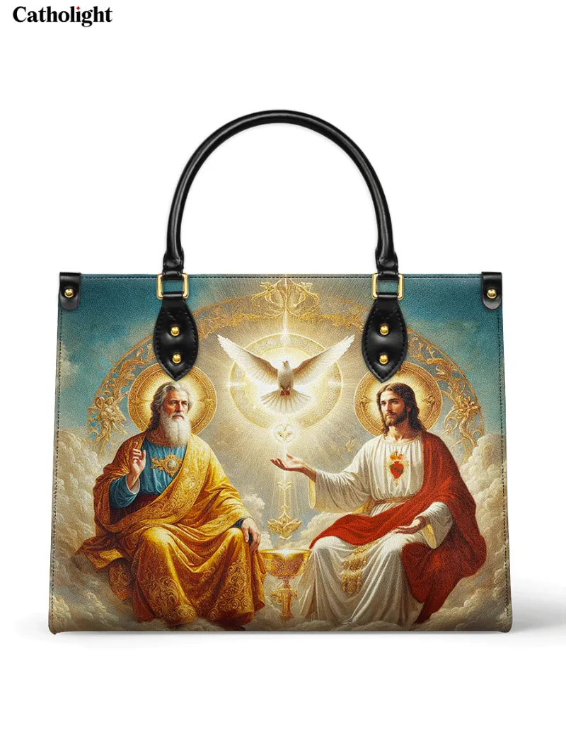 Catholight Trinity Divine The Holy Grace Leather Bag with Holy Trinity and gold filigree