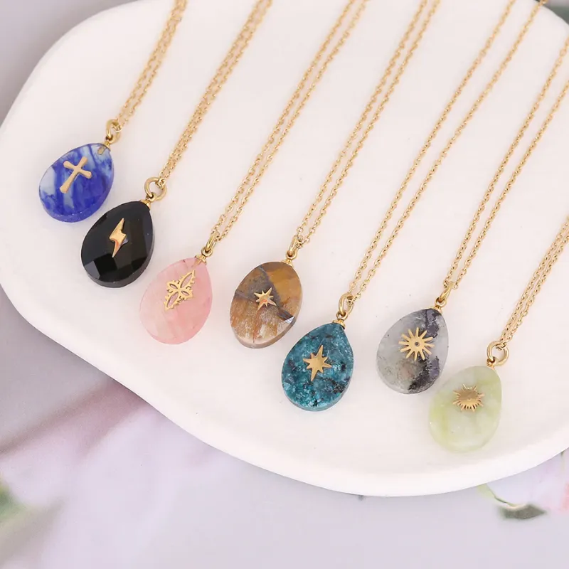 Turix Dainty Cosmic Crystal Necklace with natural stone pendant on gold plated chain